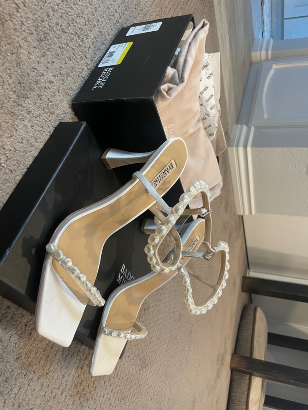 Badgley Mischka Demi Pearl and Satin Ankle Strap Heel